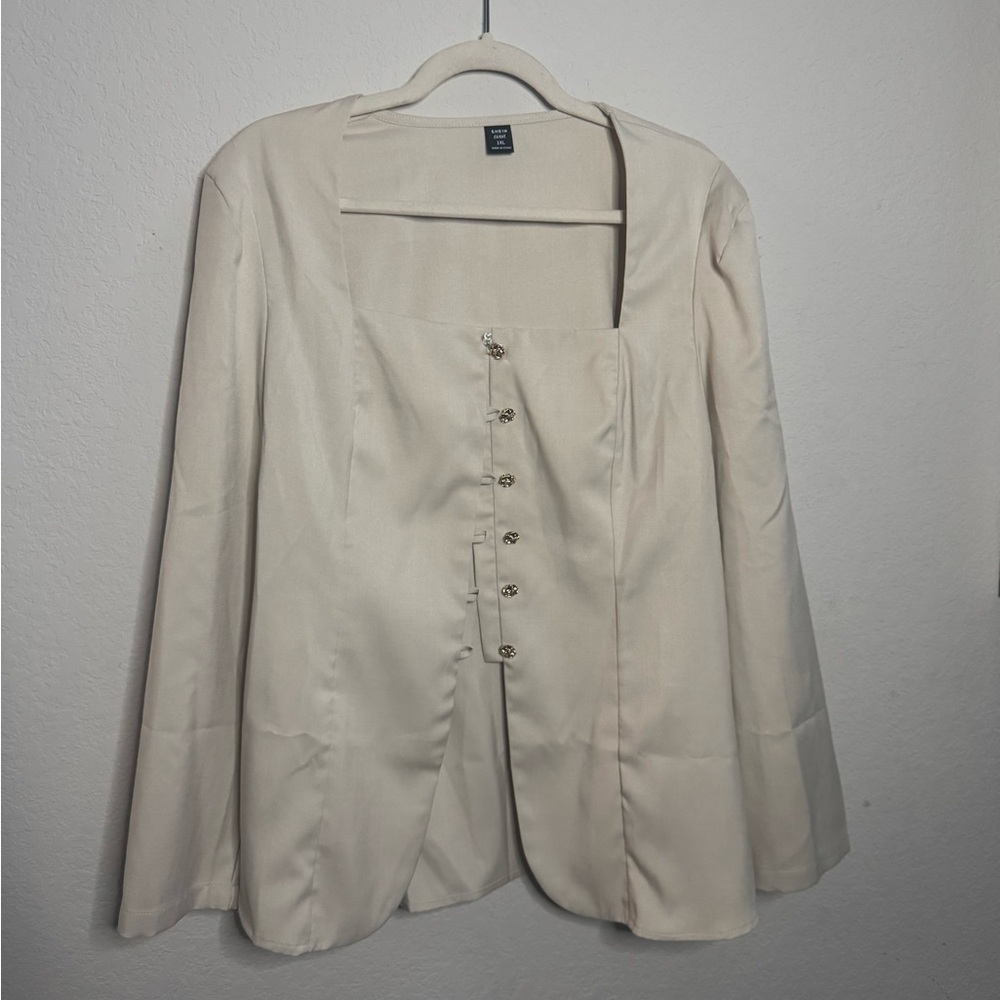 SHEIN Cream Tailored Blazer with Classic Lapel